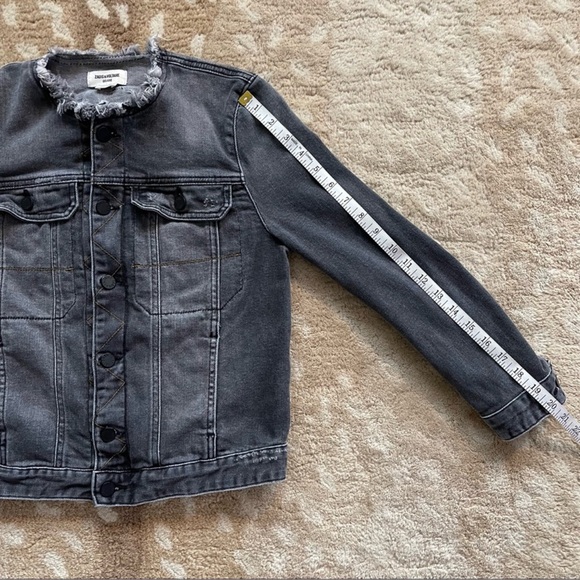 Zadig & Voltaire Kioky Gris Love Now Embroidered Collarless Denim Jacket Black S - Picture 7 of 14
